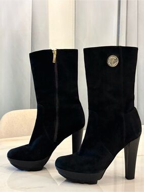 Cesare Paciotti Black Suede Platform Block Heel Boots EU 39 Made in Italy